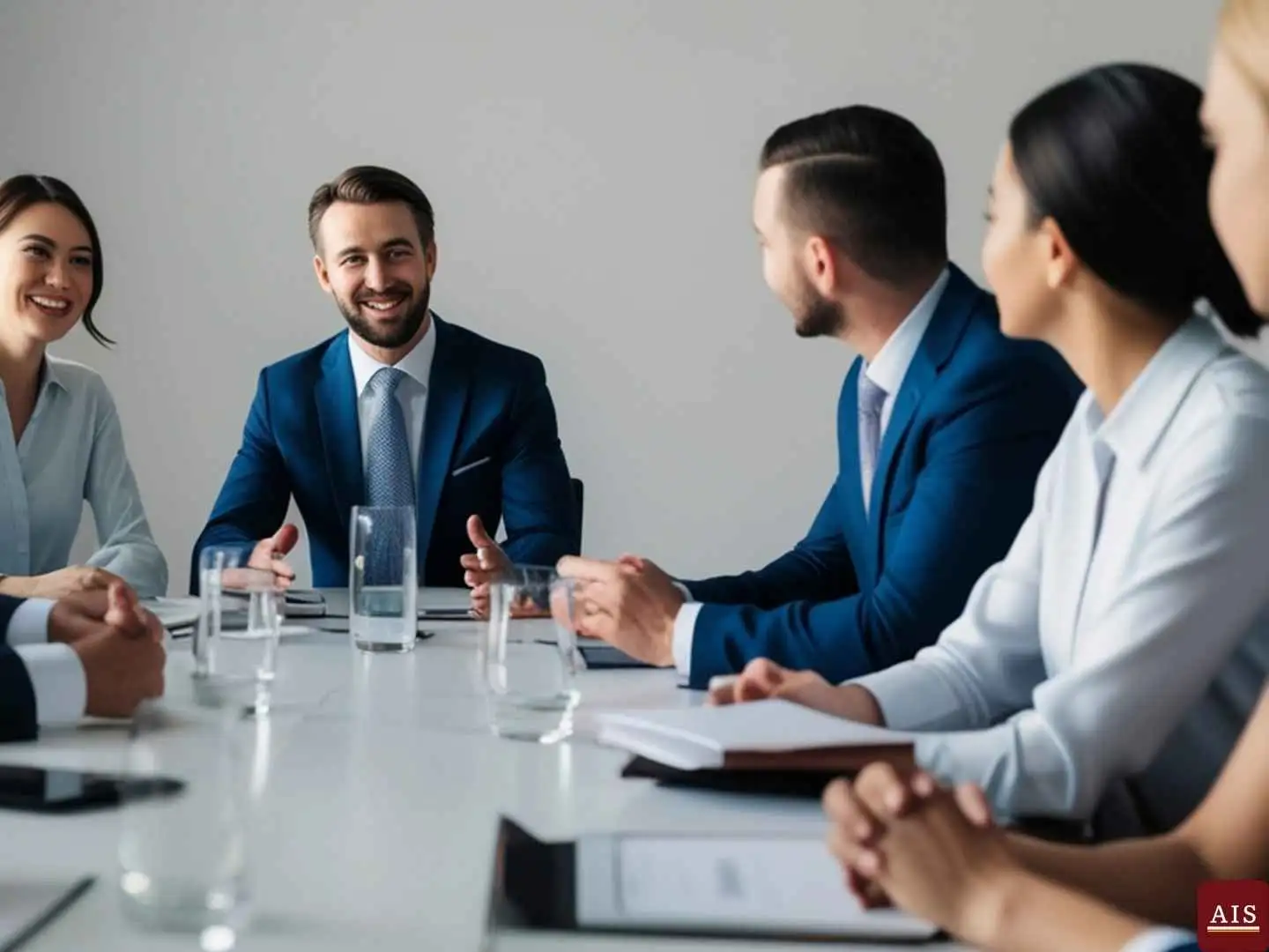 Advisers meeting with clients around a conference table