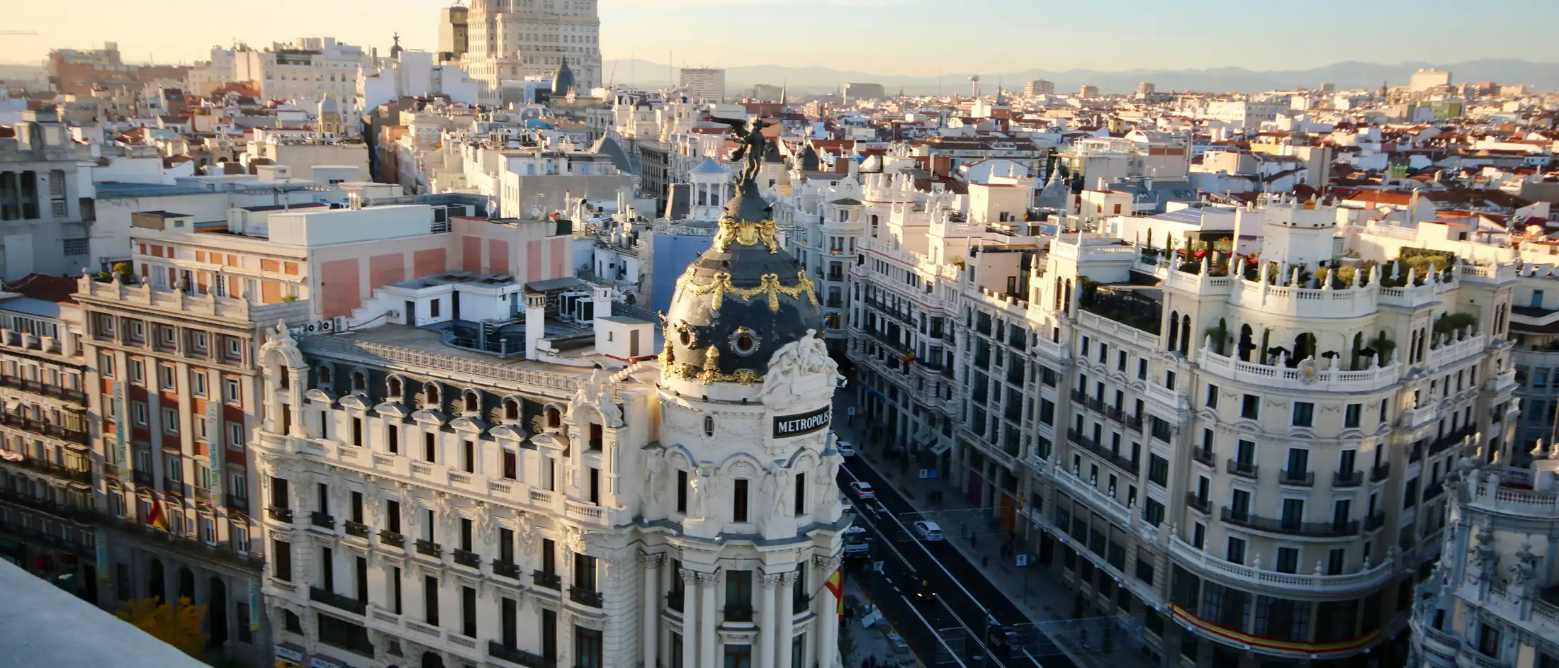 Gran Via and the Metropolis building across central Madrid