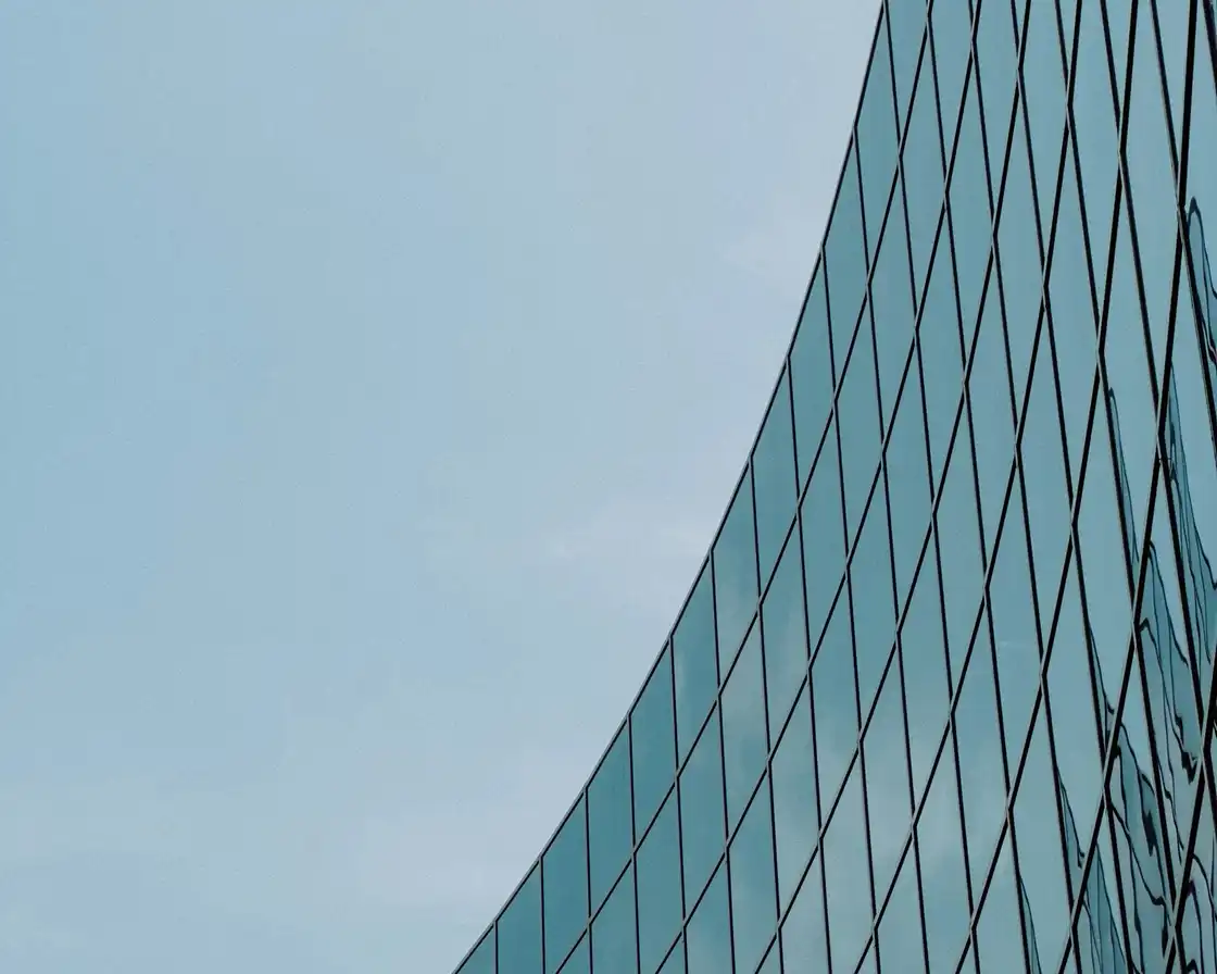 Curved glass facade of a contemporary Madrid building